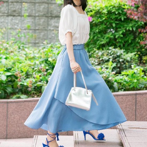 【Pont Neuf ポンヌフ 新品】ロング丈 フレアスカート フレンチブルー アンリ BA1057