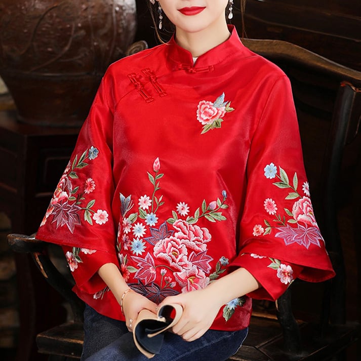 チャイナ服 刺繍入りチャイナ風ショートベスト（ブラウス