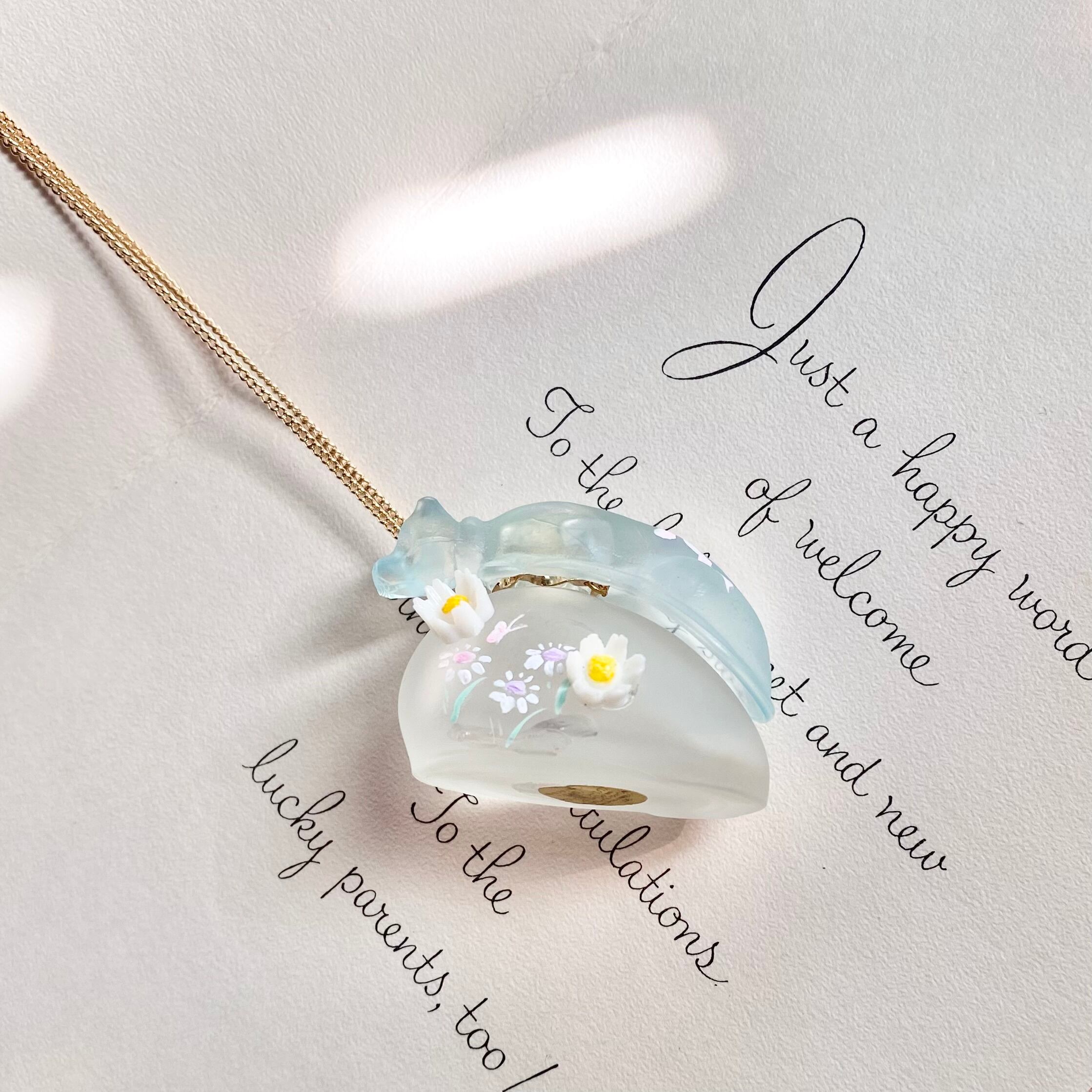 (ブルーねこ)Hand painted perfume neckless ペイント香水瓶ネックレス