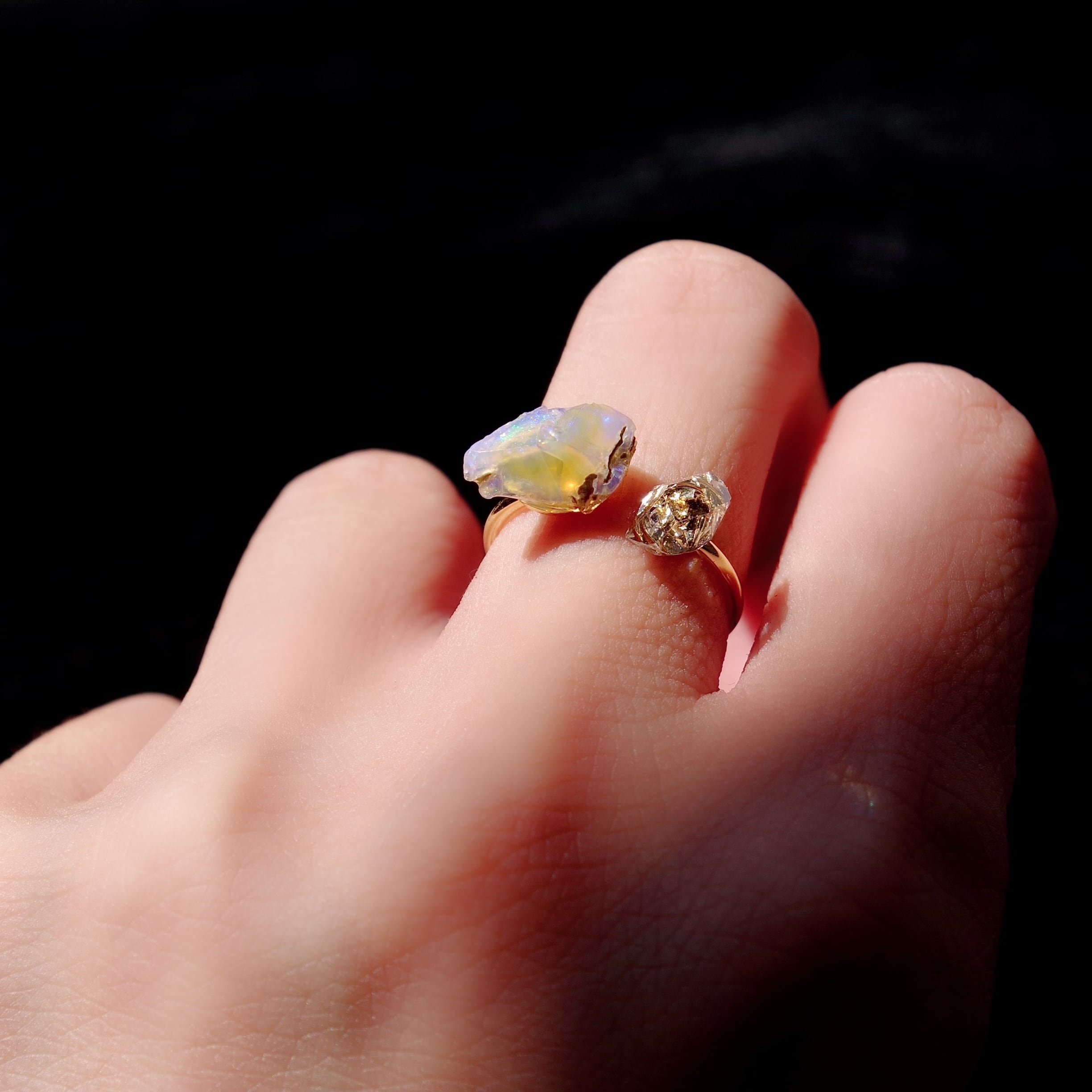 オパール & ハーキマーダイヤモンド (水晶) フリーサイズリング 指輪