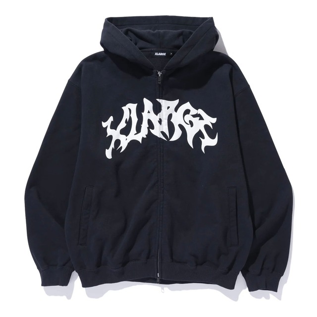 【XLARGE】DISTORTED LOGO ZIP UP HOODED SWEATSHIRT / BLACK【エクストララージ】