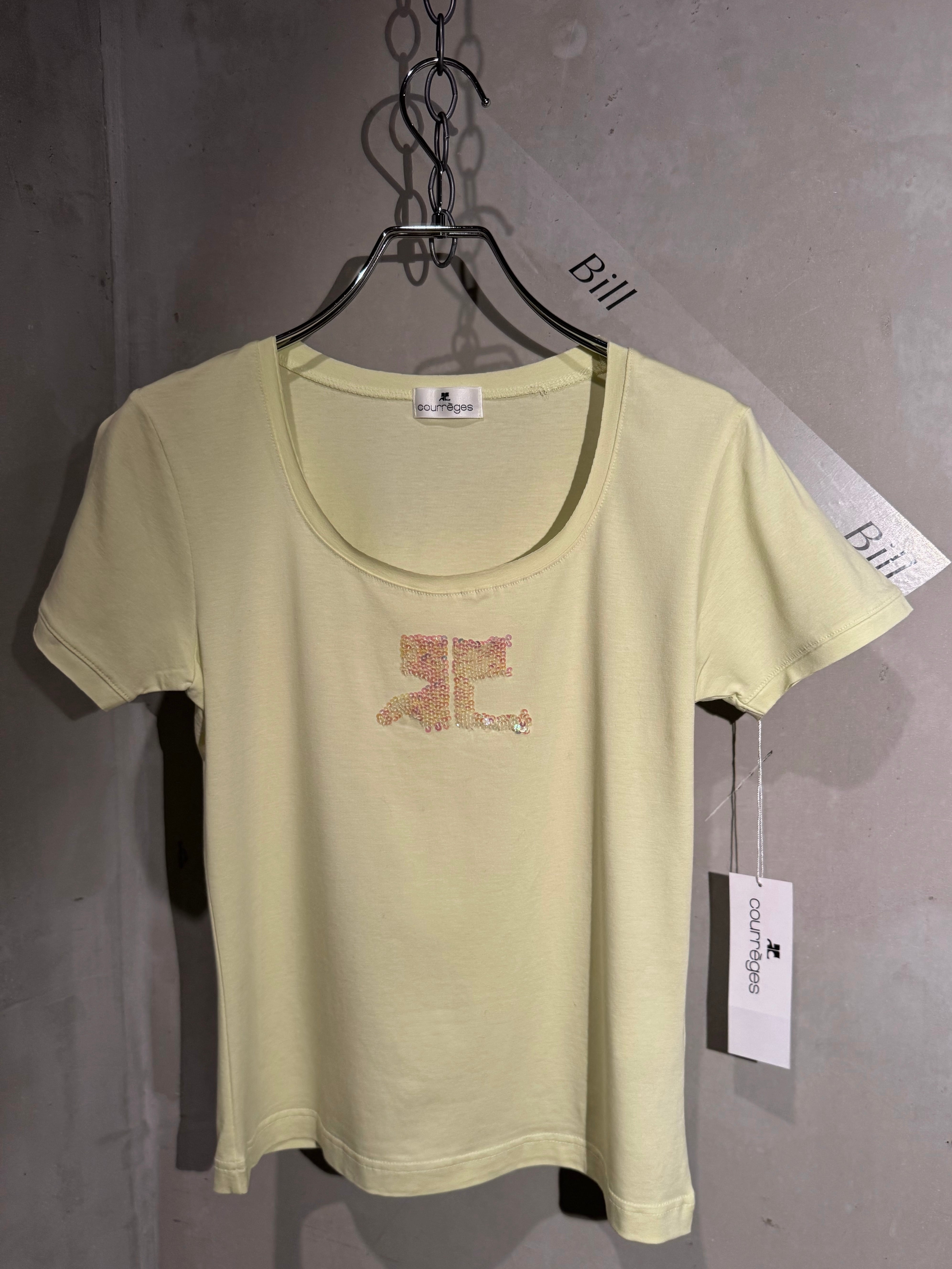 Courrèges aurora hologram logo pastel lime green T shirt (dead stock)