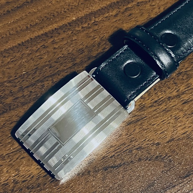 VINTAGE TIFFANY & CO. Engine Turned Slide Buckle Sterling Silver / Black Calf Leather Belt 40” | ヴィンテージ ティファニー エンジンターン スライド バックル スターリング シルバー / ブラック カーフ レザー ベルト 40インチ