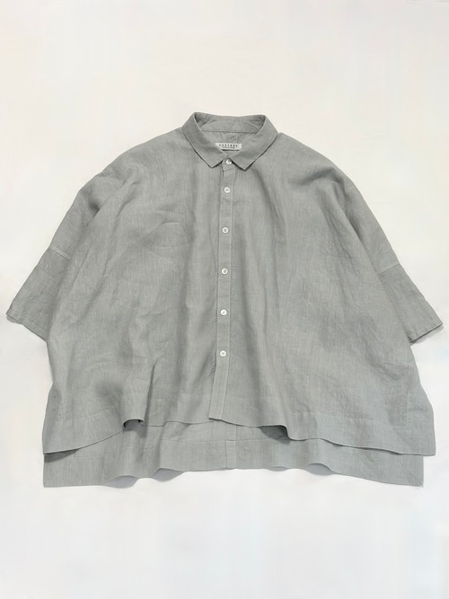 FACTORY・アイリッシュリネン（シワ加工）　カジュアル半袖シャツ・アイスブルー