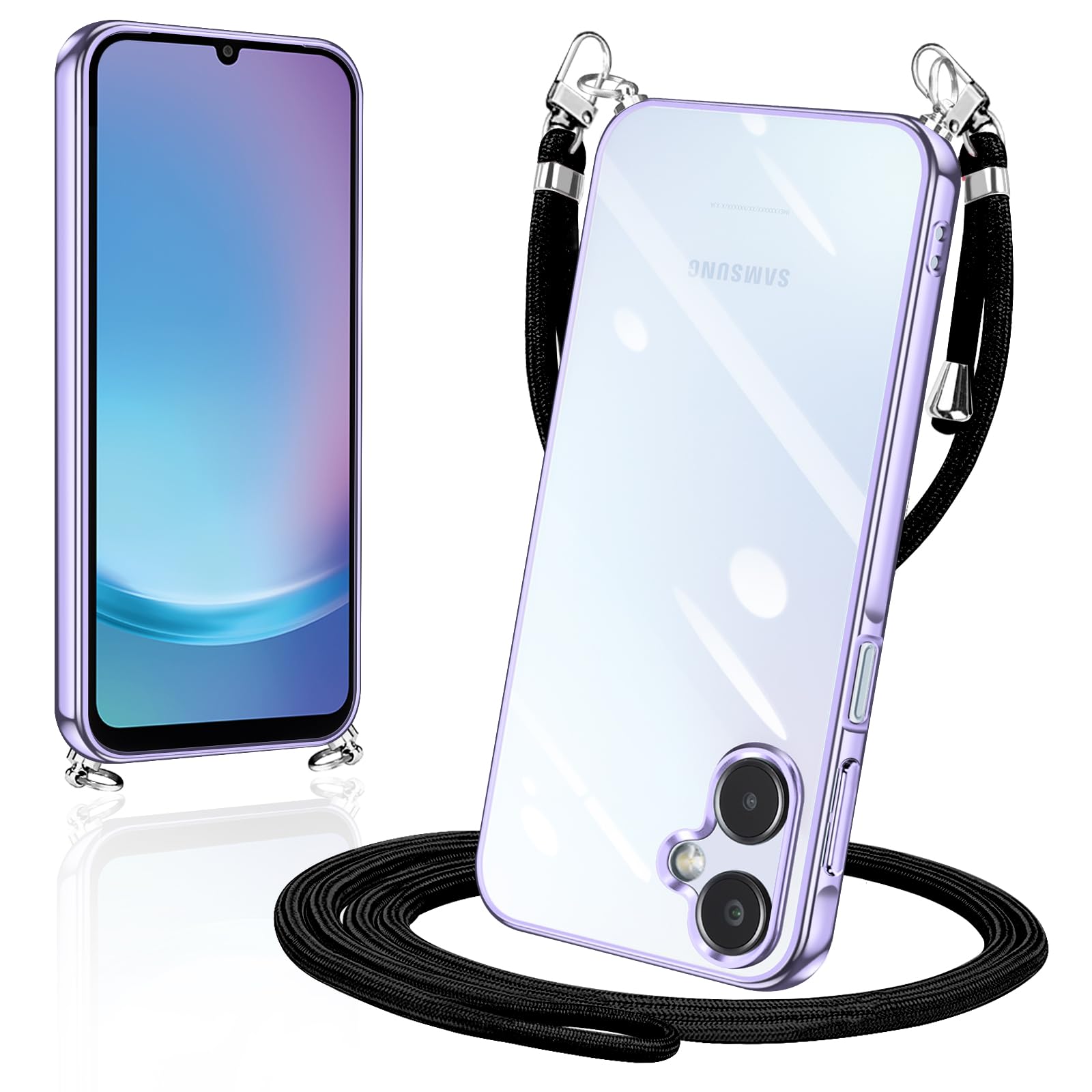 対応 Galaxy A25 5G ケース ショルダー クリア ストラップ SC-53F SCG33 カバー スマホケース 肩掛け ライトパープル
