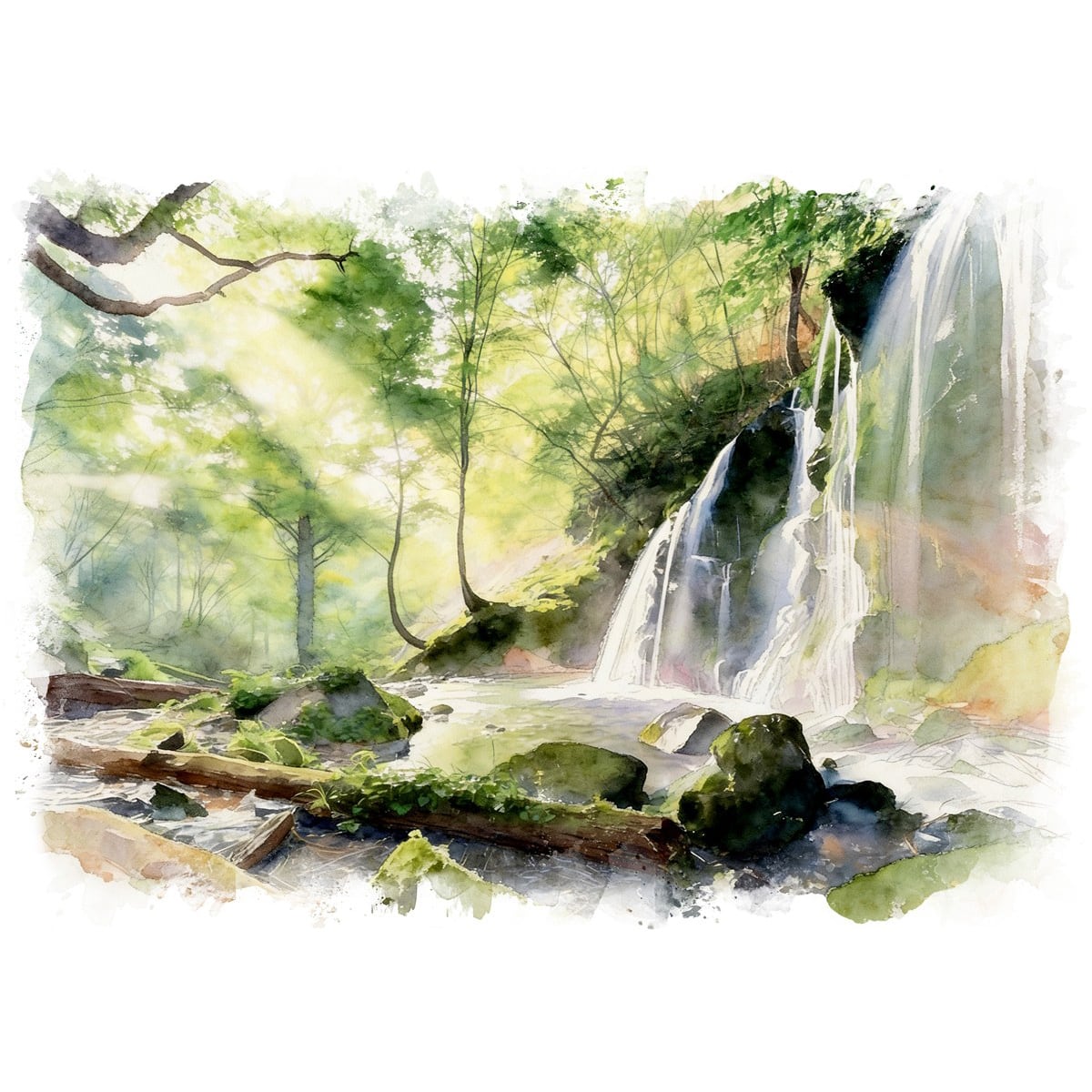 絵画 日本 兵庫県猿壺の滝の風景 インテリアアート額付き 水彩画・油絵