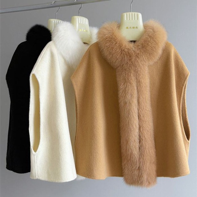 全4色/Fox fur wool poncho coat　M1886