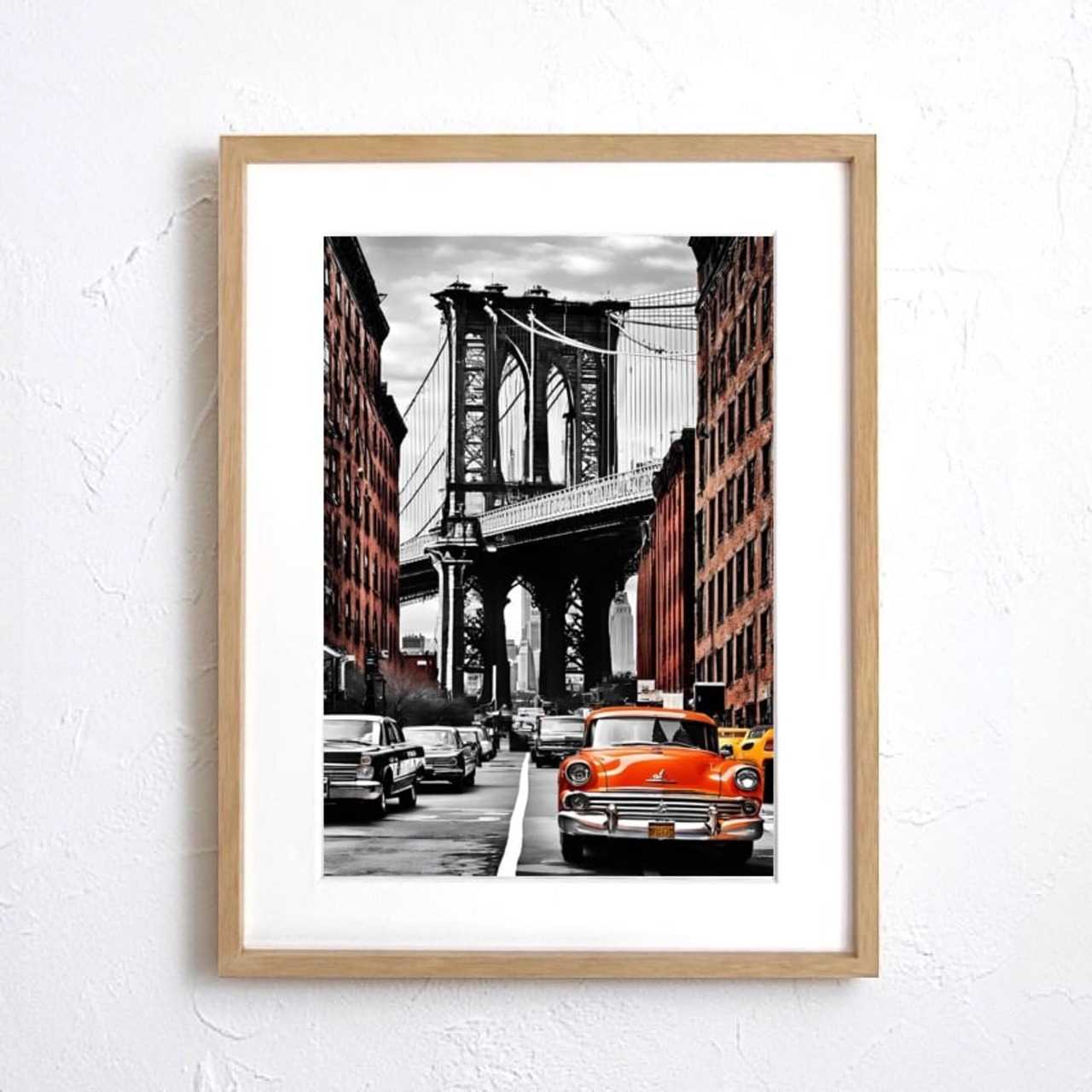 Manhattan Soul Drive｜ブルックリンブリッジを駆け抜けるクラシックカーのアートポスター｜都会と情熱の融合A4ポスター