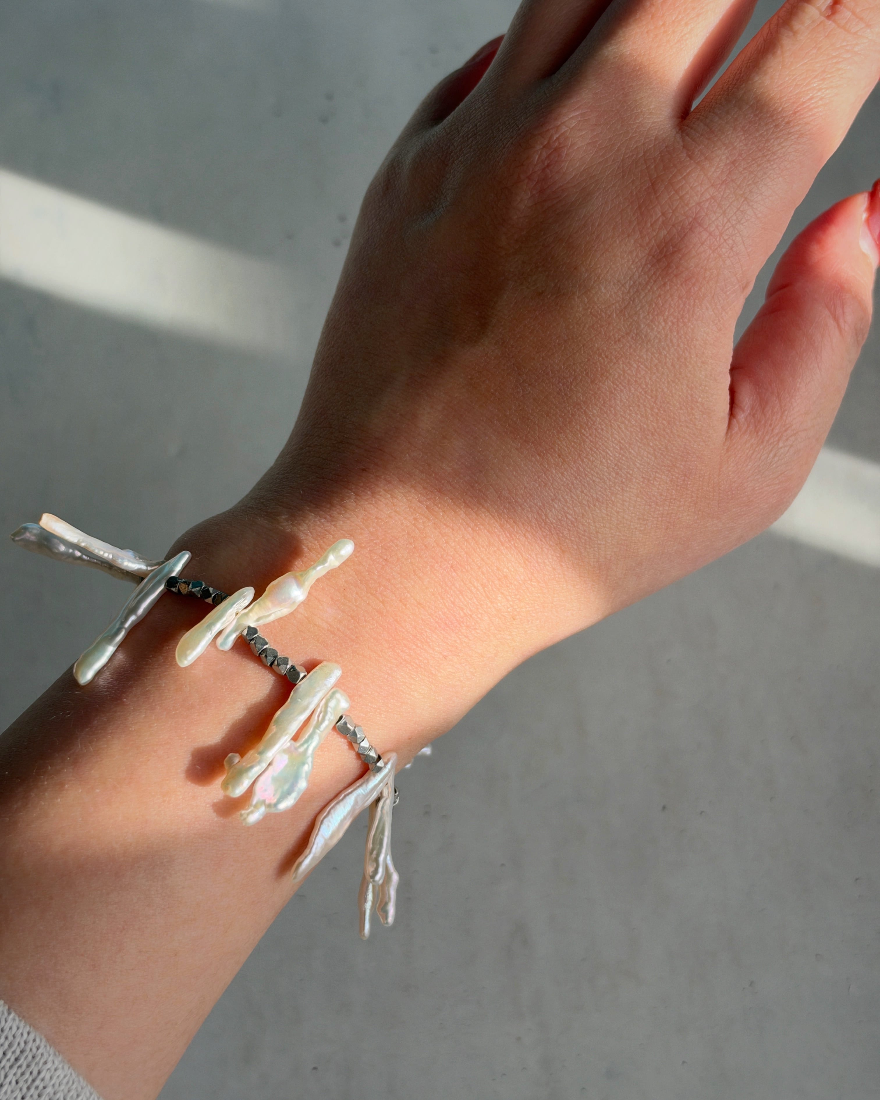 metal & stone bracelet(淡水パールC)
