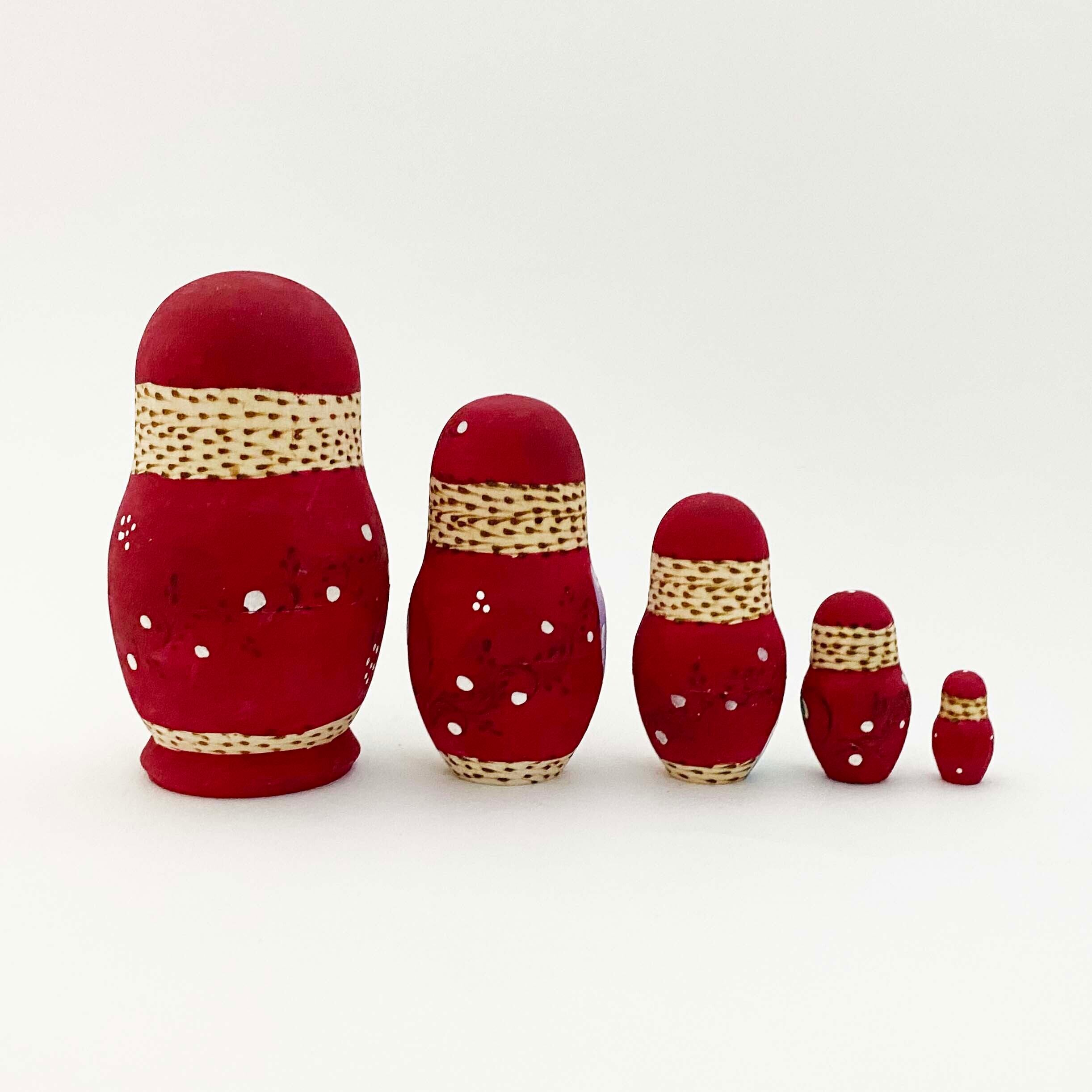 サンタ 焼ごて描彩マトリョーシカ(5個組)