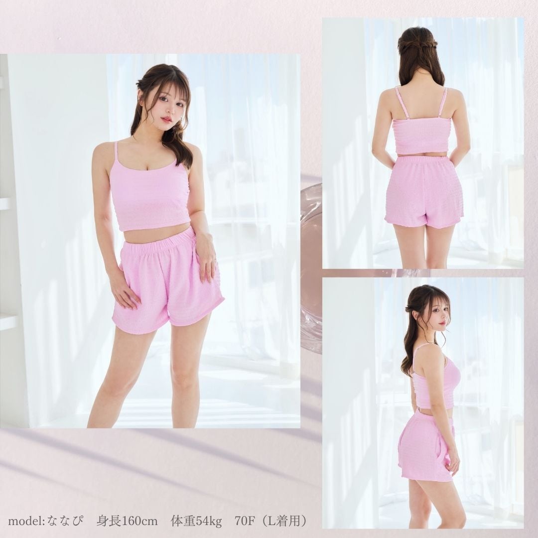 3点セット】クロップド丈トップス＆ショートパンツ水着セット 体型
