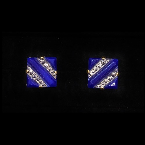Art Déco blue glass square earrings