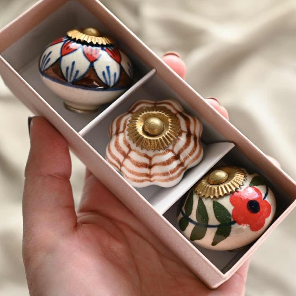 PUMPKIN 陶器のマグネット3個セット C|民芸品 ギフトボックス入り インテリア 雑貨