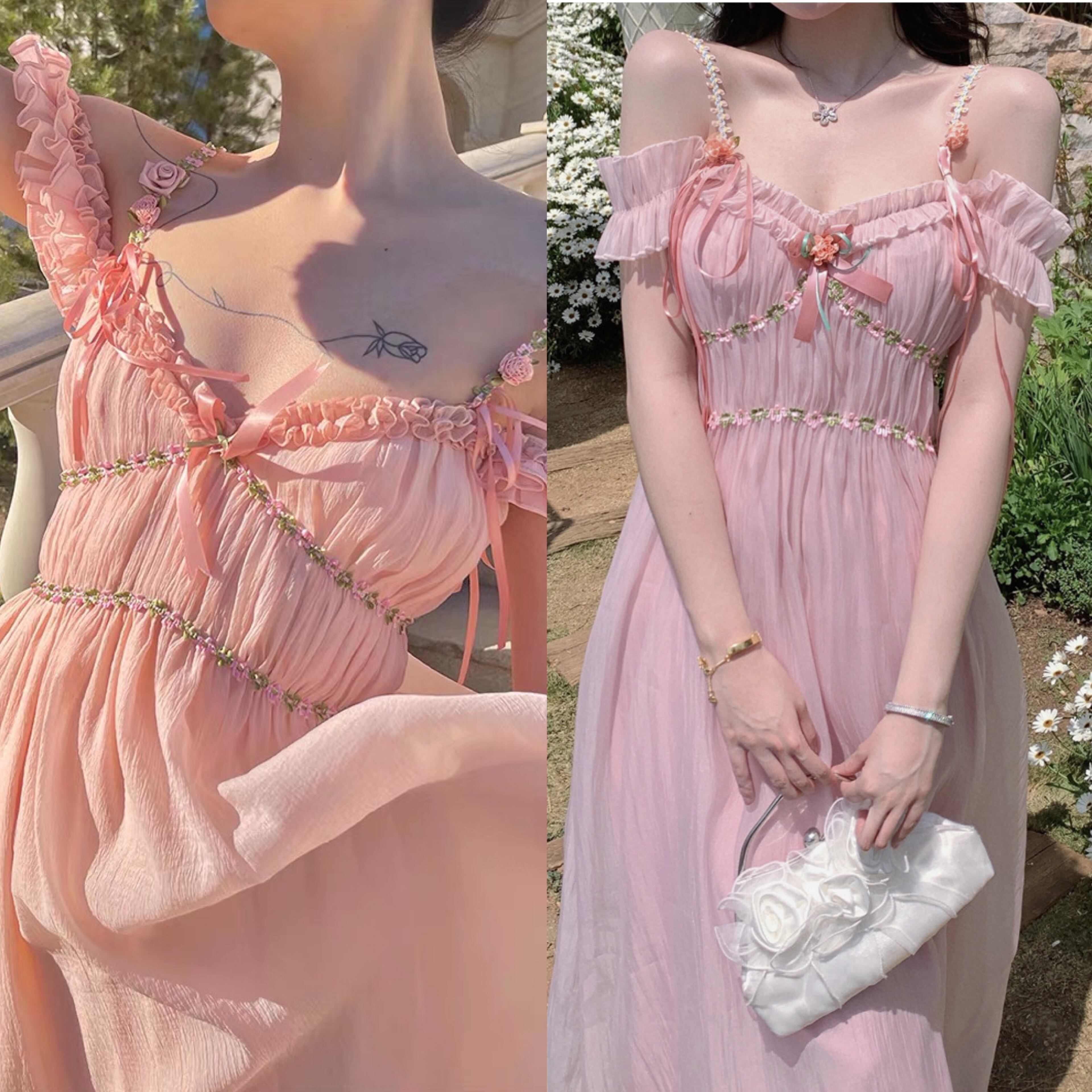 ワンピース 花柄 オフショルダー ワンピース ガーリー かわいい ピンク 