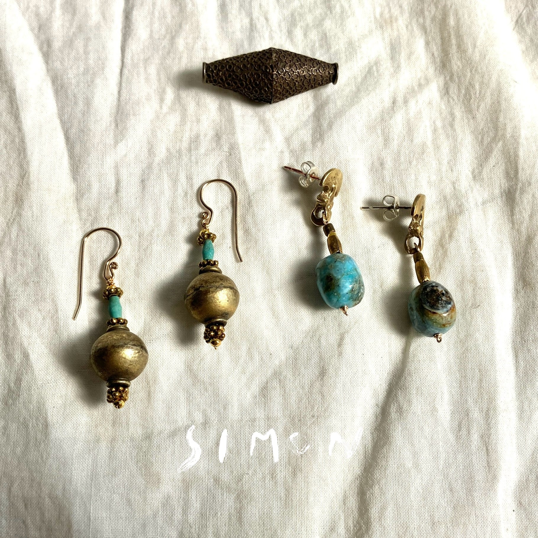 Water planet 水の惑星 K14gfアンティーク調フックピアス 1点もの