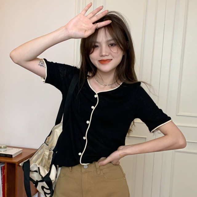 ルーズVネック薄手カーディガンTシャツ トップス ハンチェンe11787827181