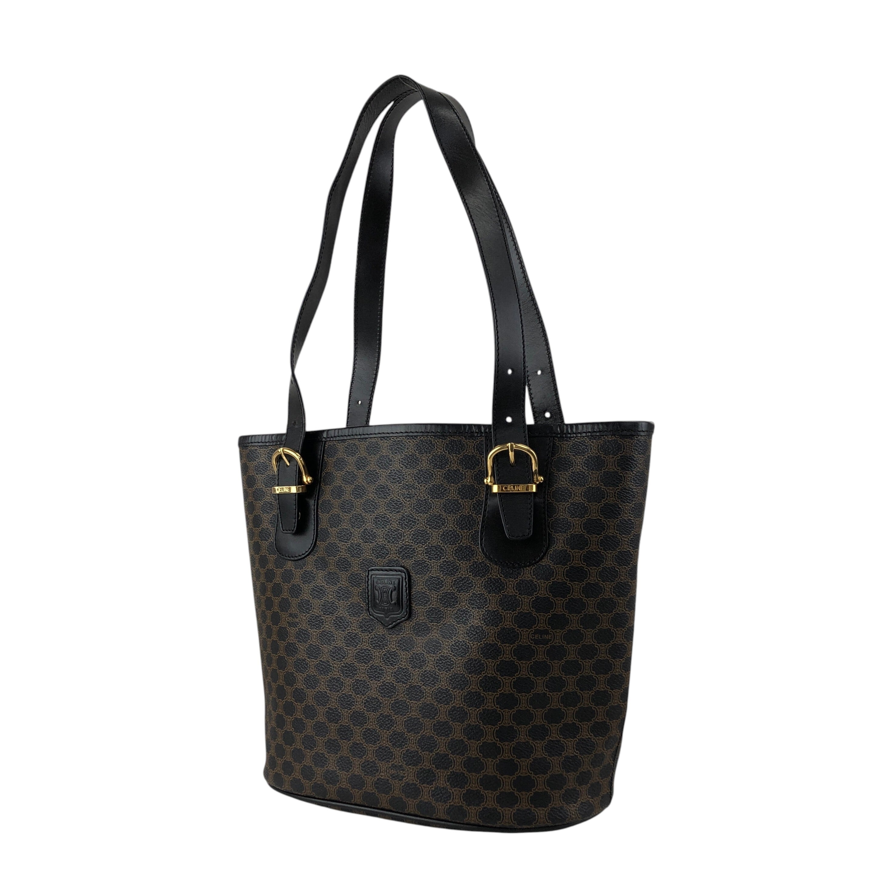 CELINE PVC レザー ハンドバッグ 黒マカダム ブラック CELINE セリーヌ マカダム ハンドバッグ ブラック ブラゾン型押し PVC