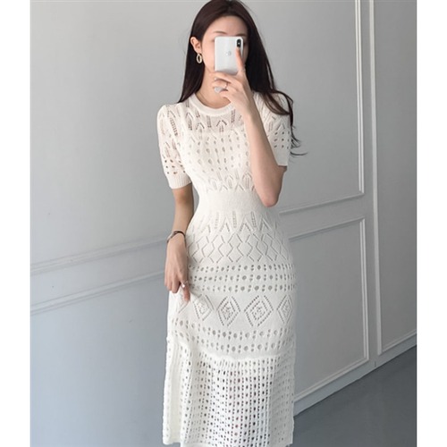 半袖ワンピース スリムフィット フィッシュテール 半袖 プルオーバー ラウンドネック ミドル丈 お呼ばれ レディースワンピース シック ハイウエスト 夏服 ワンピースドレス 楽ちん カジュアル