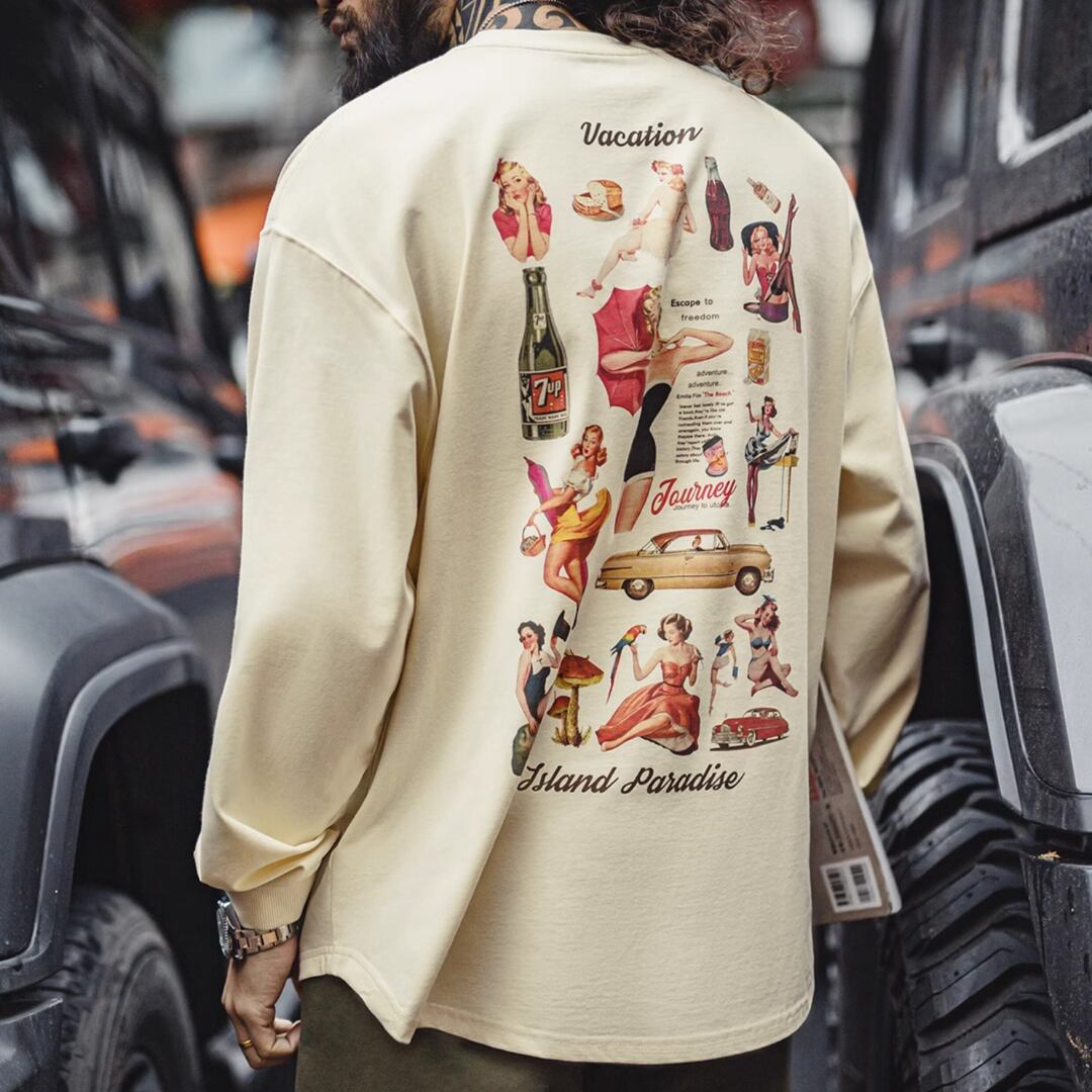 American Retro Print Long-Sleeve T-Shirt(GV274)