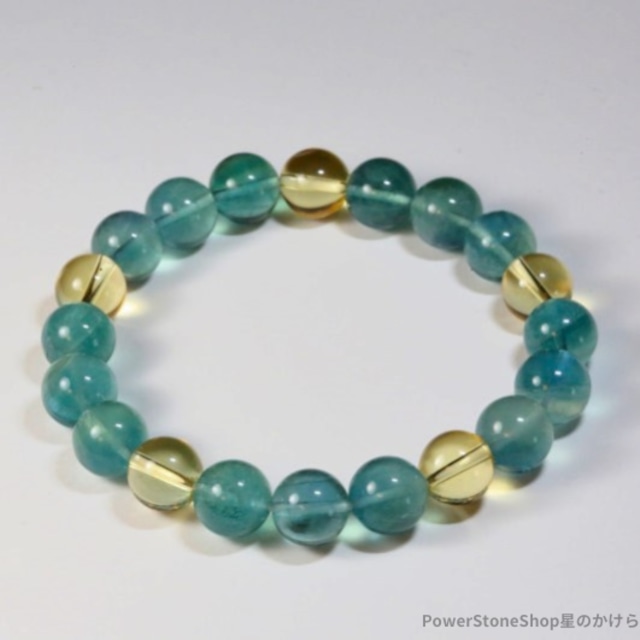 シトリンとブルーグリーンフローライトのブレスレット(496)