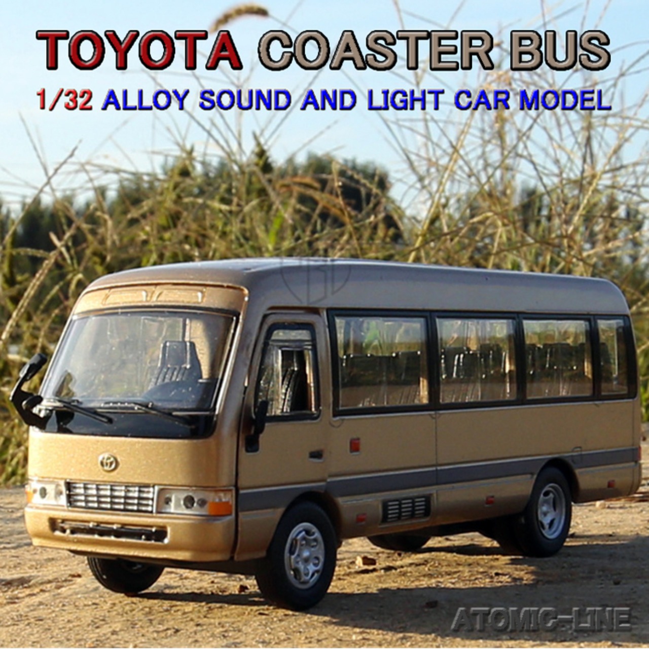 TOYOTA コースター バス 1/32 ミニカー ライト点灯 エンジンサウンド 合金モデル 模型 ジオラマ