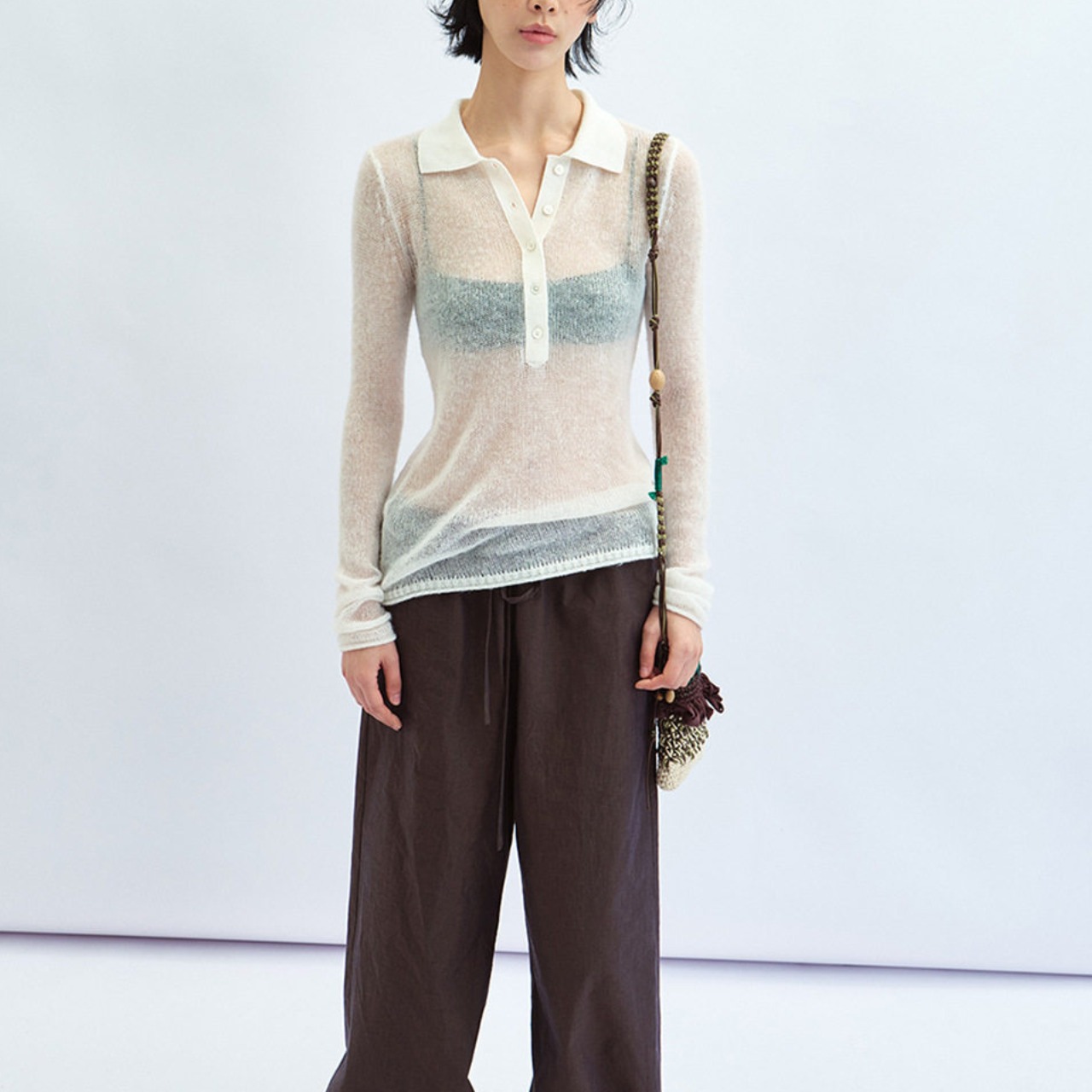 Sheer Knit Polo Shirt【2color】 T4357