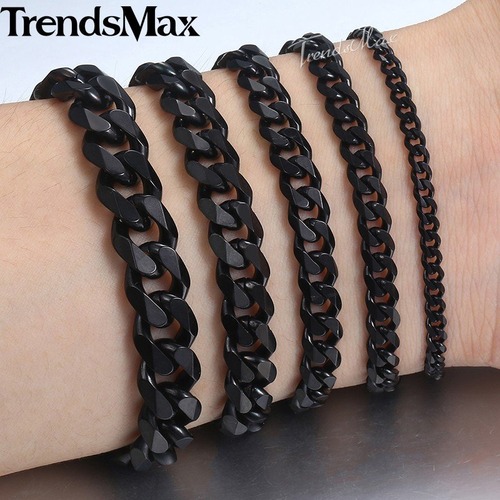 【送料無料】 メンズ ブレスレット ステンレス レディース 黒 ブラック ゴールド シルバー キューバ チェーン 20000233