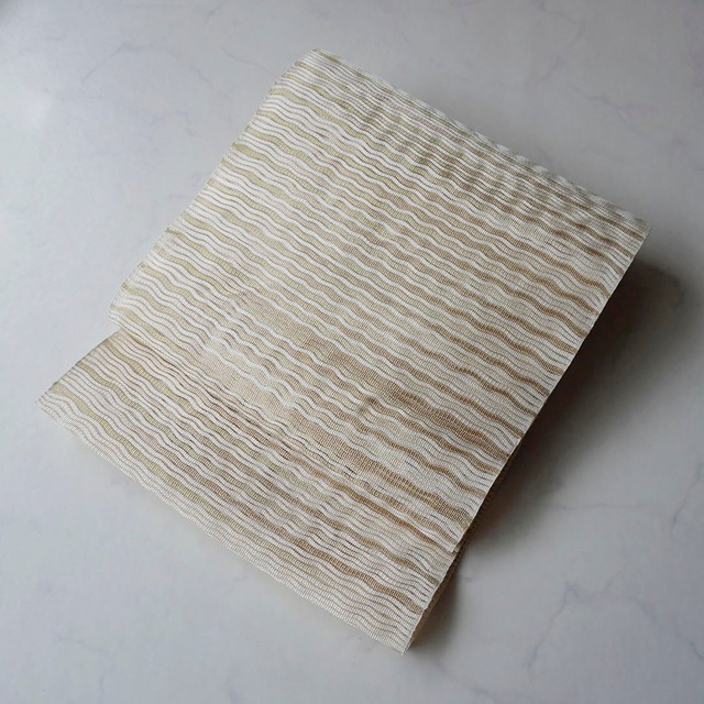 【夏なごや帯】オフホワイト地　浪波文　絽つづれなごや帯