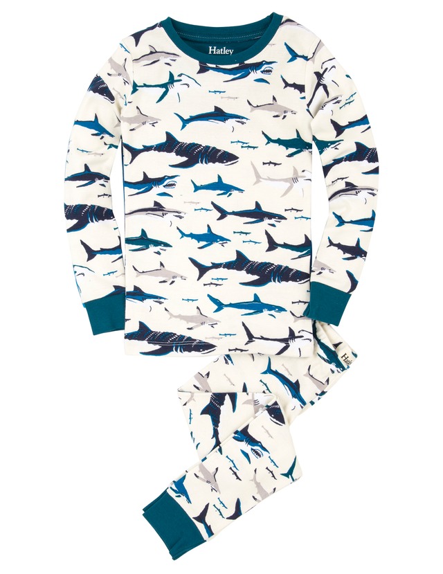SALE　Hatley サメ　Boy's長袖パジャマ（OrganicCotton100%)　　Toothy Sharks PJ Set