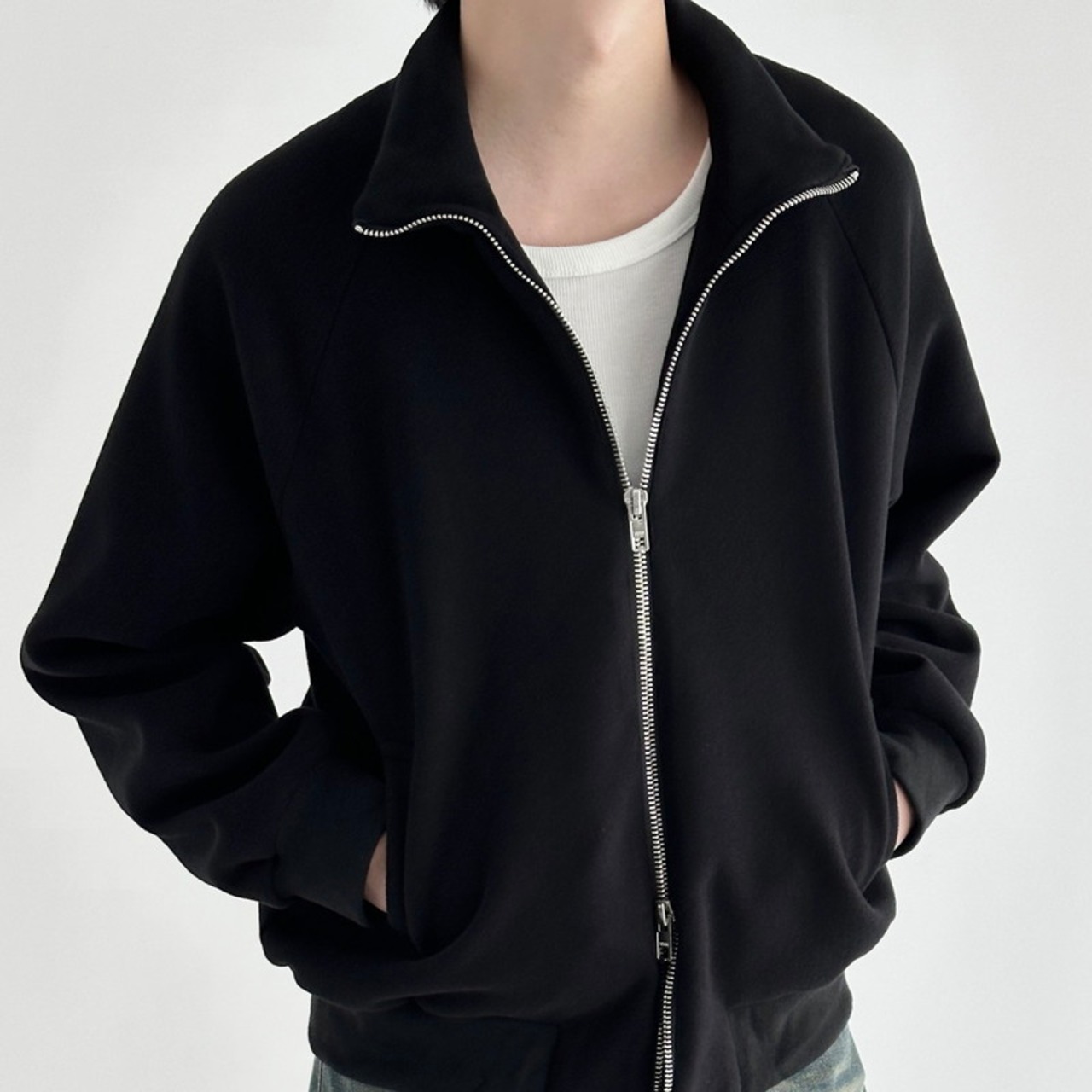 ダブルジップハイネックスウェットカーディガン　924