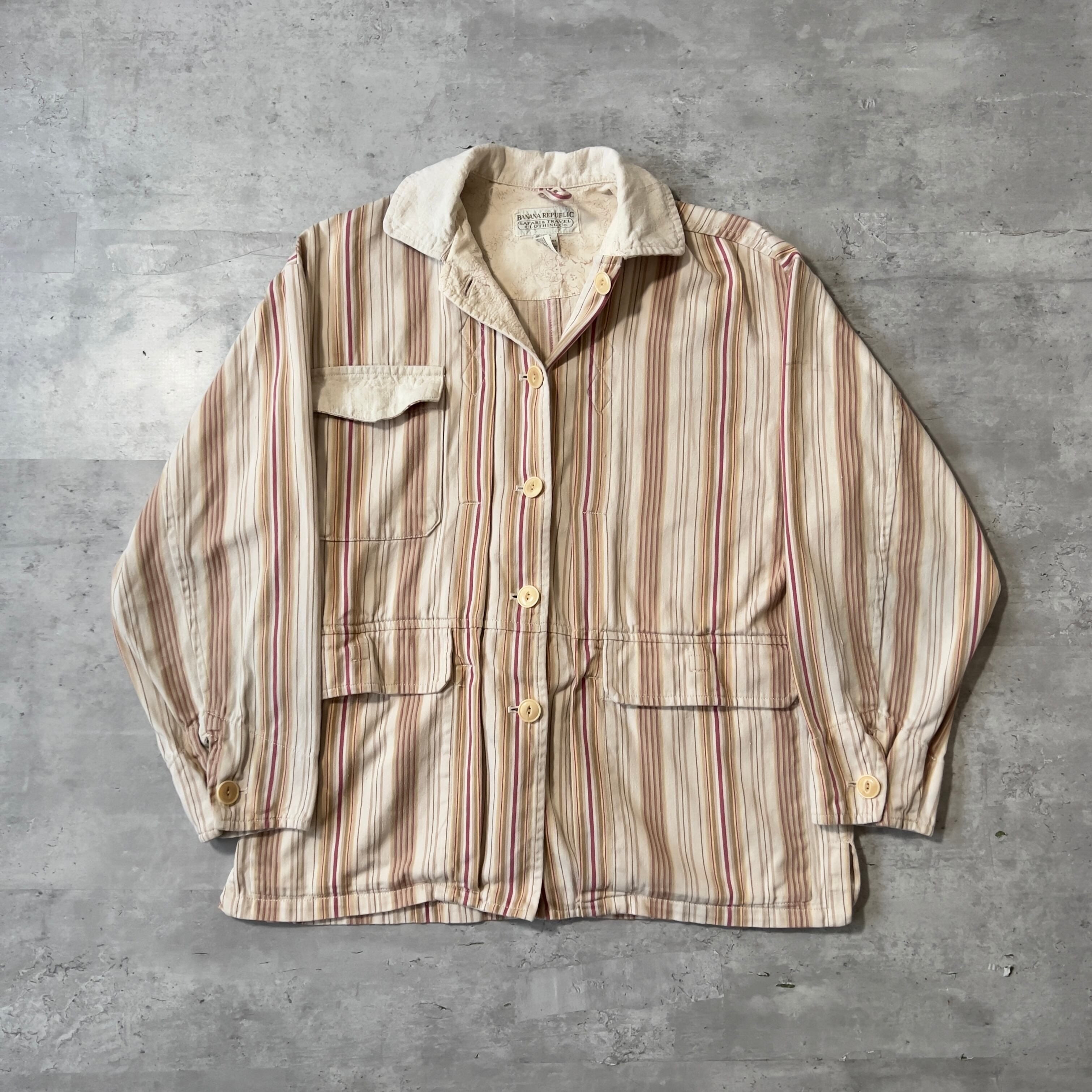 ss “BANANA REPUBLIC” open collar box silhouette safari shirt