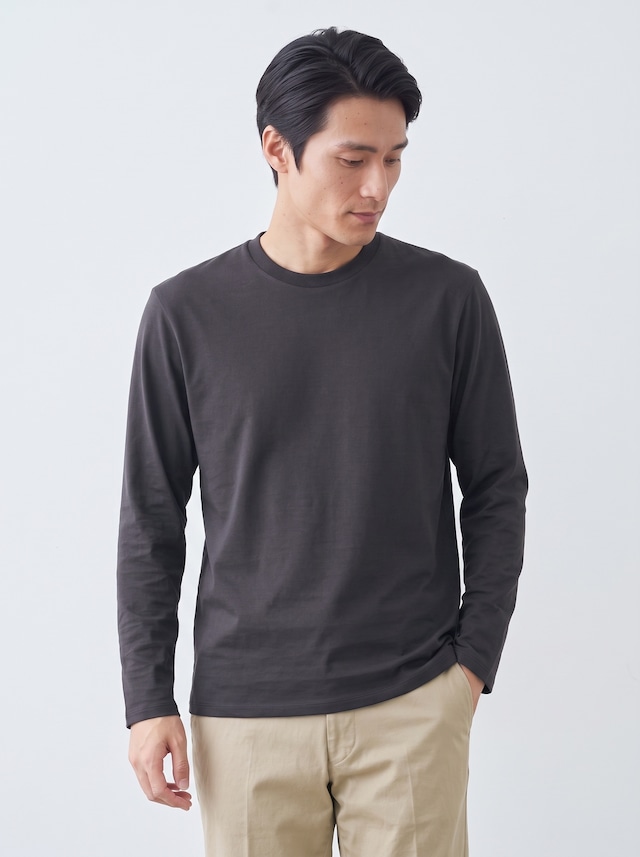 10 Years スムースコットンTシャツ 長袖/レギュラーFit/クルーネック/チャコールグレー