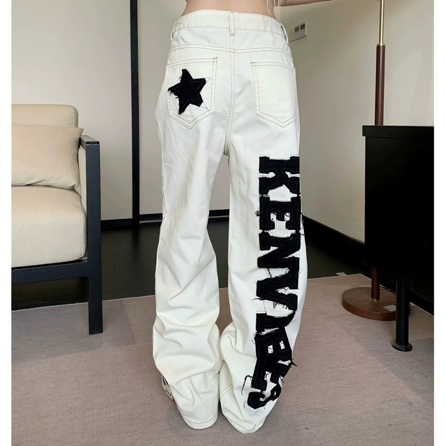 ビッグロゴスターパッチワイドシルエットデニムパンツ 2col R02588