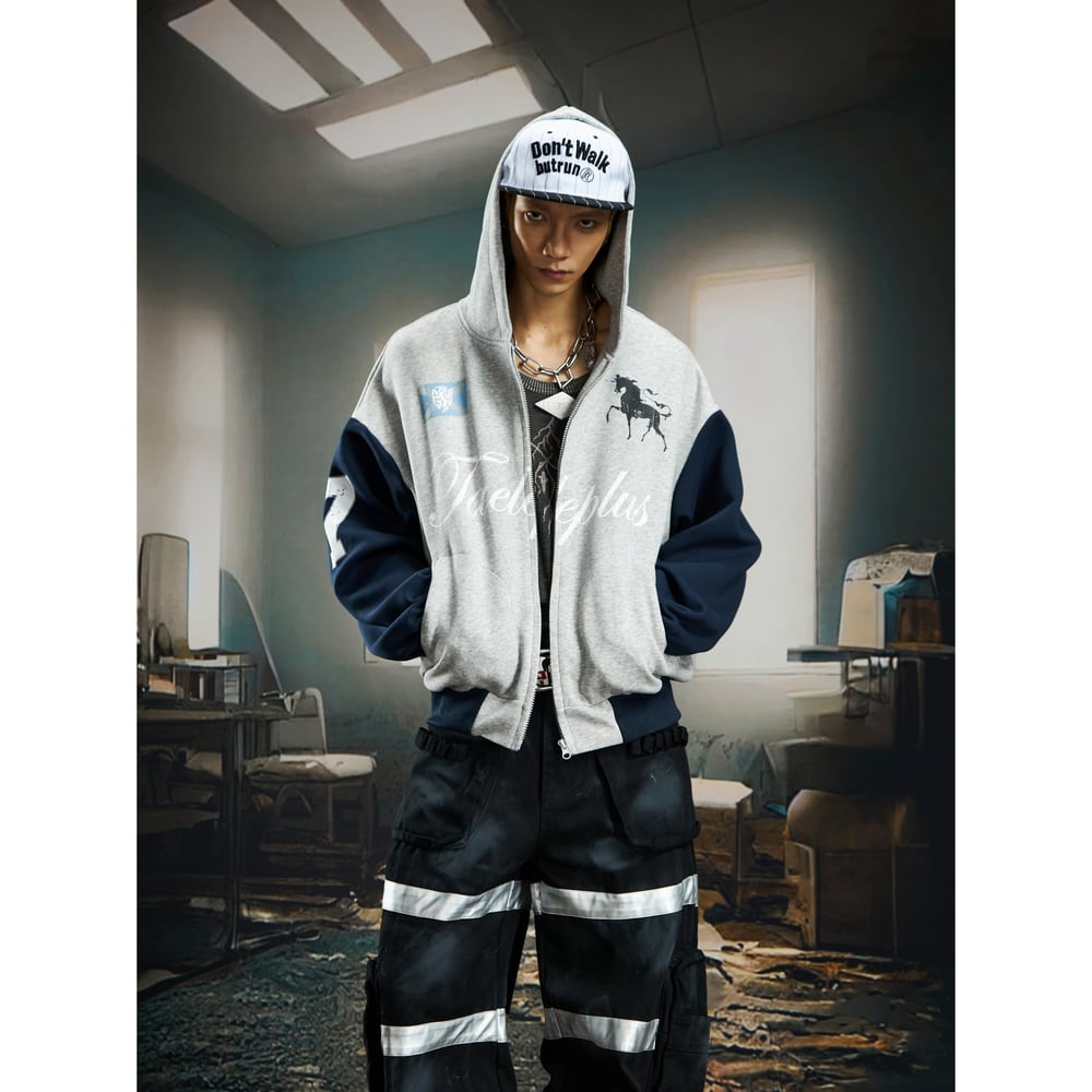 VINTAGE ストリート カラーブロックスリーブジップパーカー T2007 | wshot