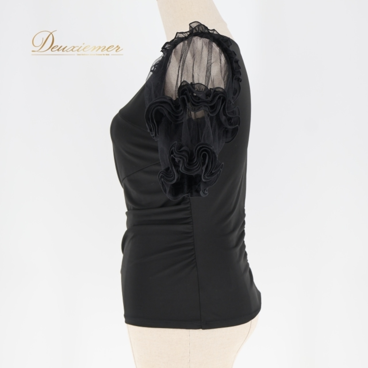 社交ダンス 衣装 トップス ブラウス ブラック系 チャコットロイヤルダンス Chacott ROYAL DANCE 日本製 黒 フリル 透け感 上品 かわいい ダンス衣装 パーティー 練習 レッスン 伸縮 ストレッチ ステージ イベント