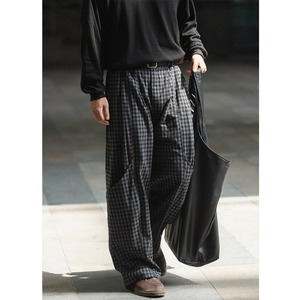 レトロチェック柄ワイドレッグパンツ　979