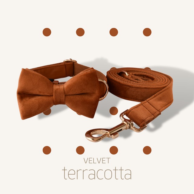 【ベロアシリーズ】テラコッタ迷子札刻印サービス・犬用首輪＆リボン