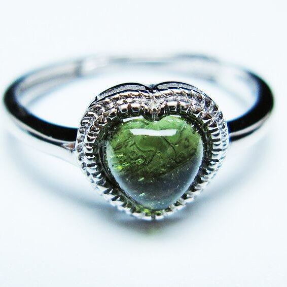 モルダバイト リング モルダウ石 指輪 ハート フリーサイズ 13号 一点物 メール便可 [M便 1/20] 199-624