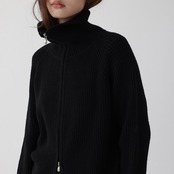 ダブルジッパーリブハイネックニットカーディガン H0050