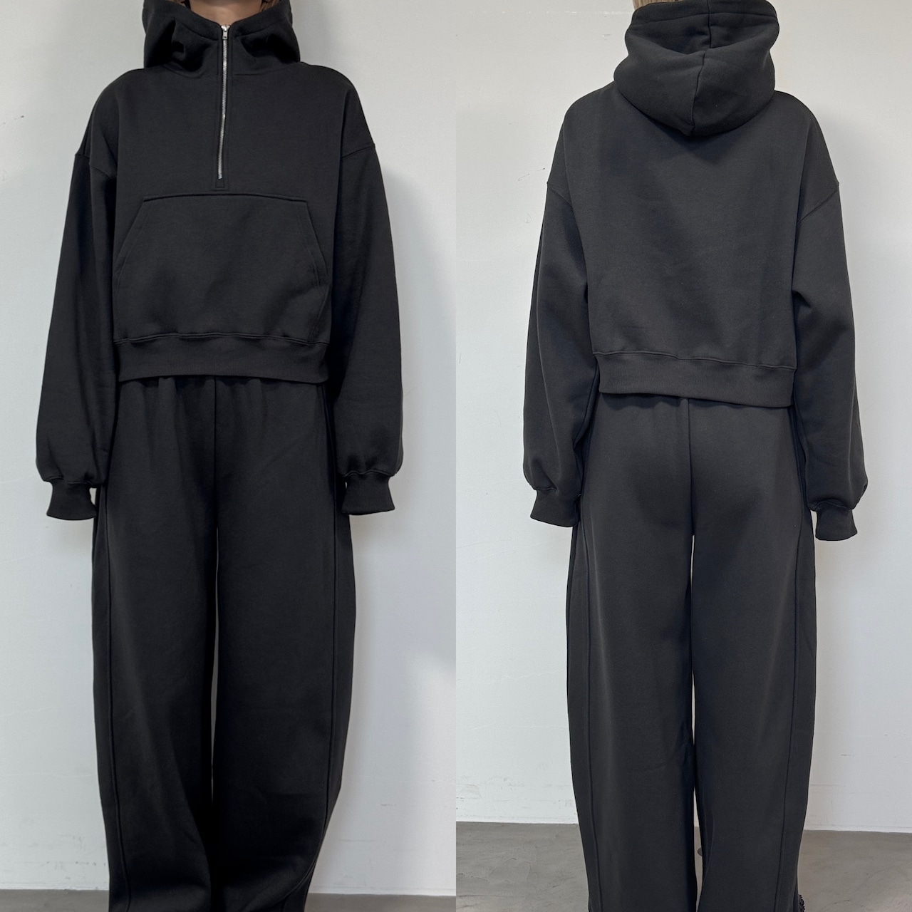裏起毛ハーフZIPショート丈PK/チャコール