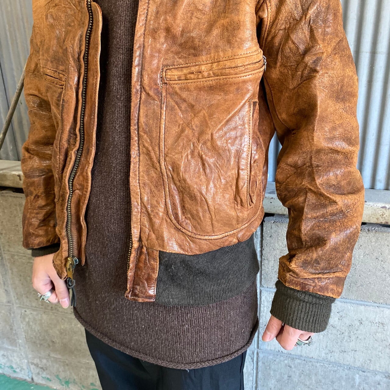70〜80年代 ビンテージ Schott ショット レザーフライトジャケット 