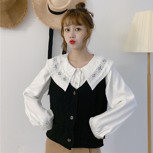 ✞ レーススタンダード♡シャツブラウス ロング レトロ スウィート レースアップ ✞ゴスロリ SM ミリ 甘ロリ クラロリ 和ロリ エレガント 黒ロリ 姫ロリ 華ロリ BB-BB89394180538