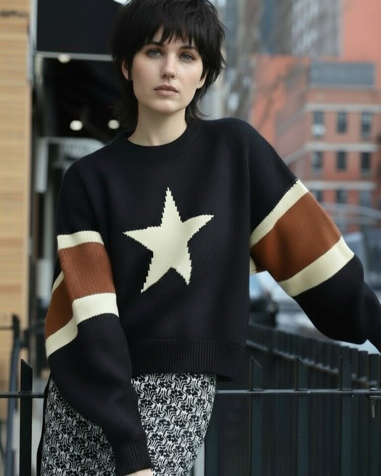 26年2月中旬発送】Star Warm Sweater/Black | AMBERGLEAM