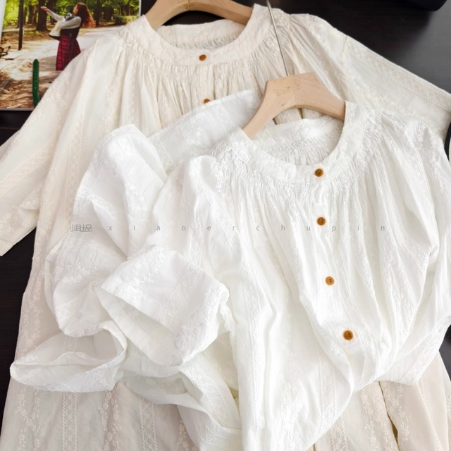 刺繍入り　デザイン　Aライン　シャツ　チュニック 2color  00215