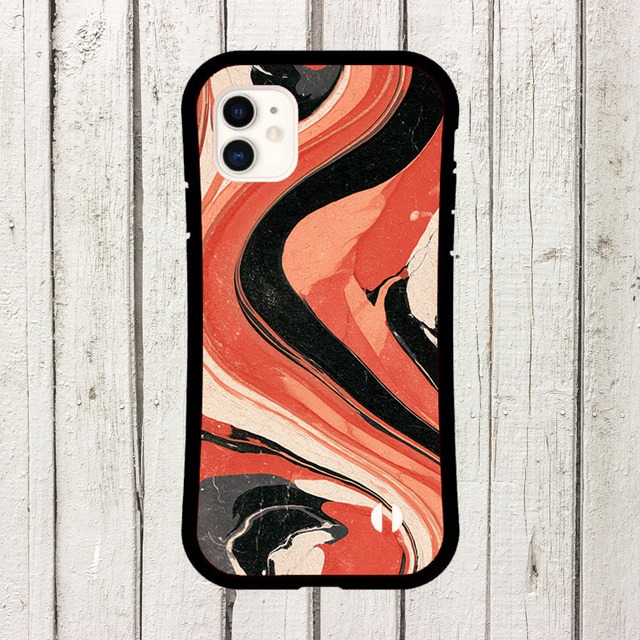 受注生産 iPhoneケース 赤黒オレンジの流線アート｜抽象柄 PABS090A