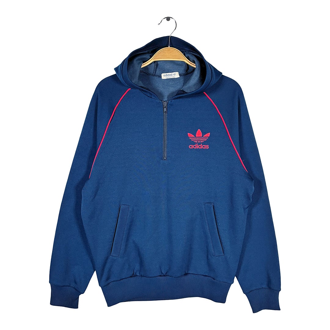 80s アディダス デサント ヴィンテージ トラックジャケット フード プルオーバー ハーフジップ ネイビー adidas メンズXL相当 CK0266