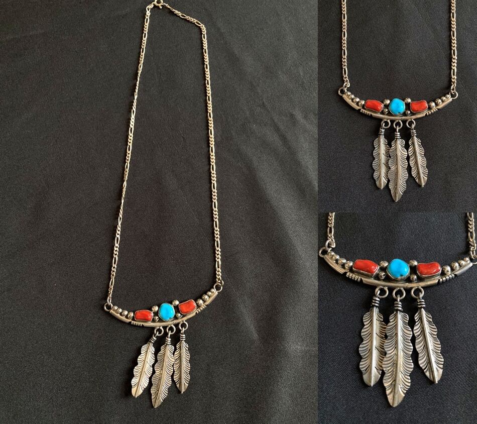 Navajo ナバホ インディアンジュエリー ターコイズ サンゴ トリプル