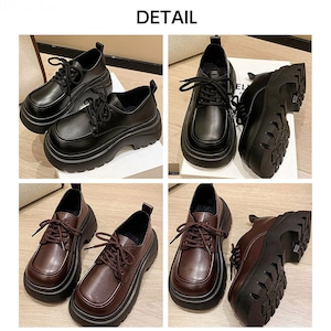 厚底 ローファー 韓国風 レディース 通勤 通学 大人 学生 スクエアトゥ シューズ ボリュームソール レースアップ きれいめ おしゃれ カジュアル 大人可愛い 大人女子