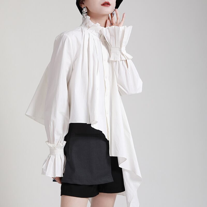 スタンドカラーハイネック シャツブラウス A0011