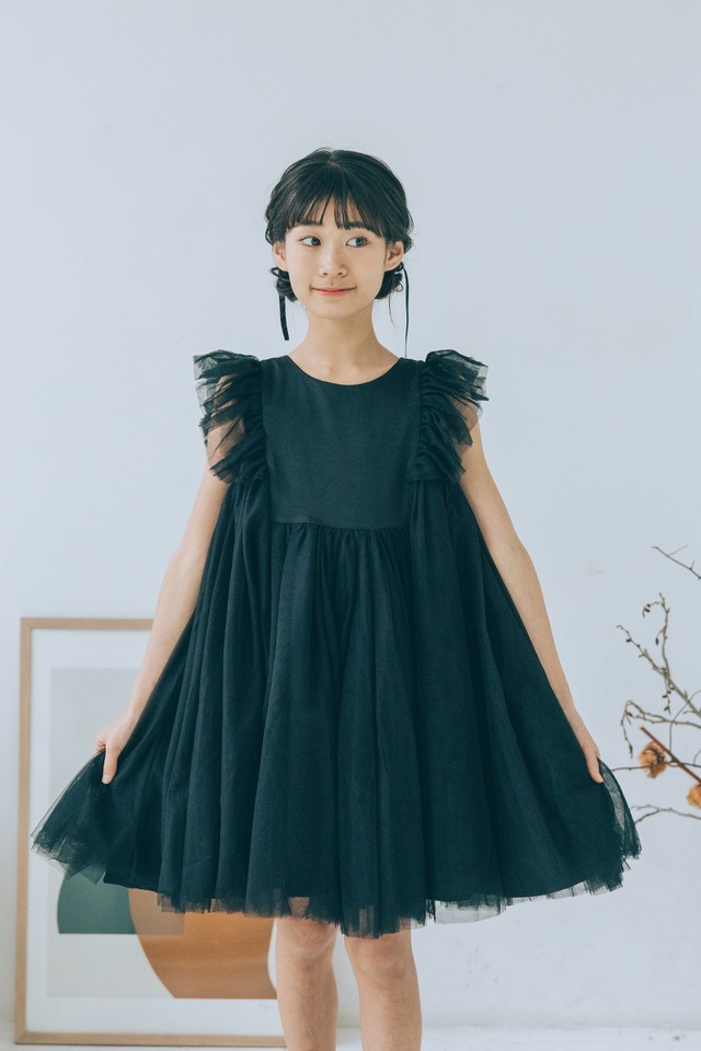 【June bride 価格♡送料無料！】back ribbon tulle dress〈White &Black〉